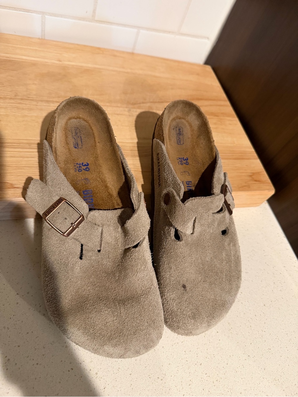 Birkenstock Boston Soft Footbed Suede Clogs Taupe 39 (Ladies 8) - Picture 2 of 7